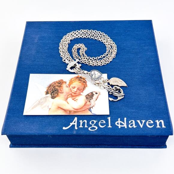 Vintage NIB Italy Sterling Silver 925 Charm Necklace Anchor Heart Moon 17” - Picture 6 of 10